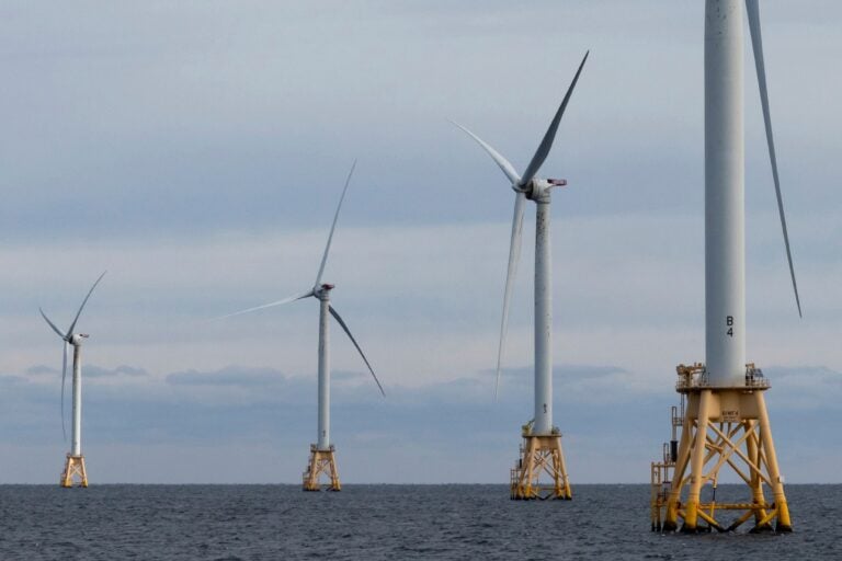 Offshore turbines operate at the Block Island Wind Farm